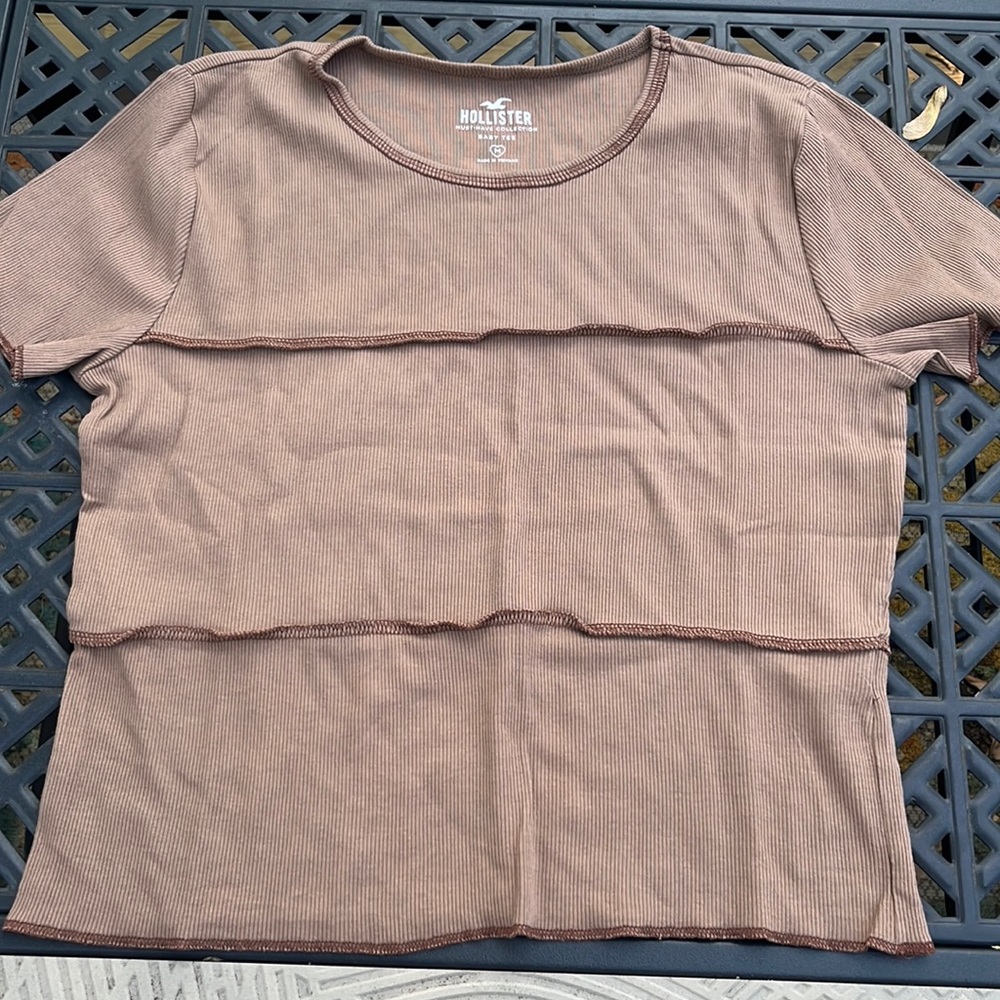 Hollister Tan Ribbed Short Sleeve Baby Tee